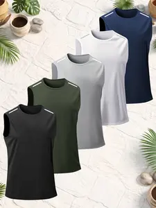 5-Pack Men's Sleeveless Vest, Quick-Dry Fabric, Soft & Comfortable, Breathable, Ideal for Summer, Sports, Fitness, Outdoor Activities