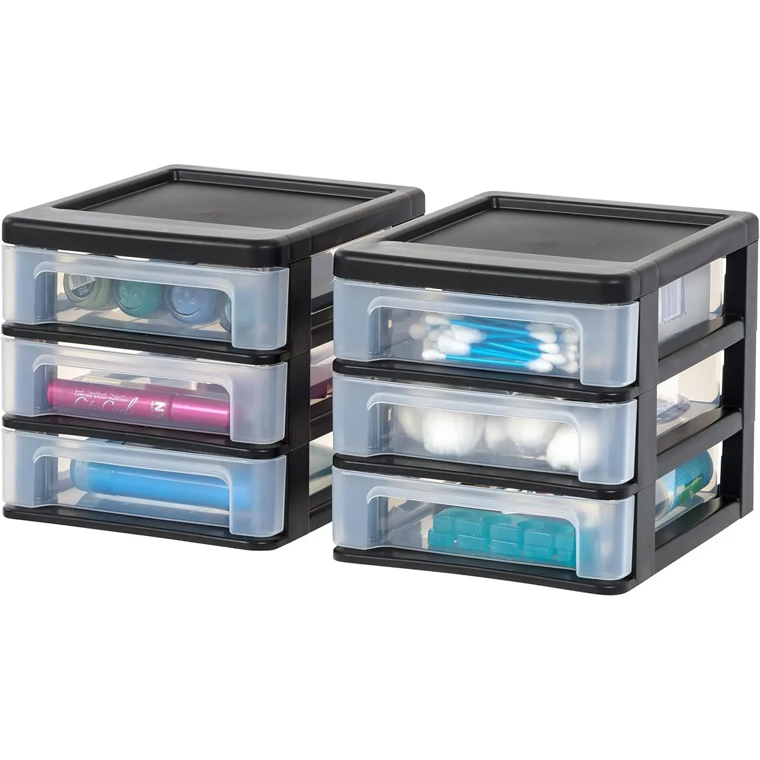 Black Small Plastic Stacking Desktop 3-Drawer Storage Organizer, 2-Pack (3-drawer pack), for Office Stationery, Bathroom Supplies & Kitchen Small Organization (Computers & Office Equipment, Desk Accessories), Computer Accessories