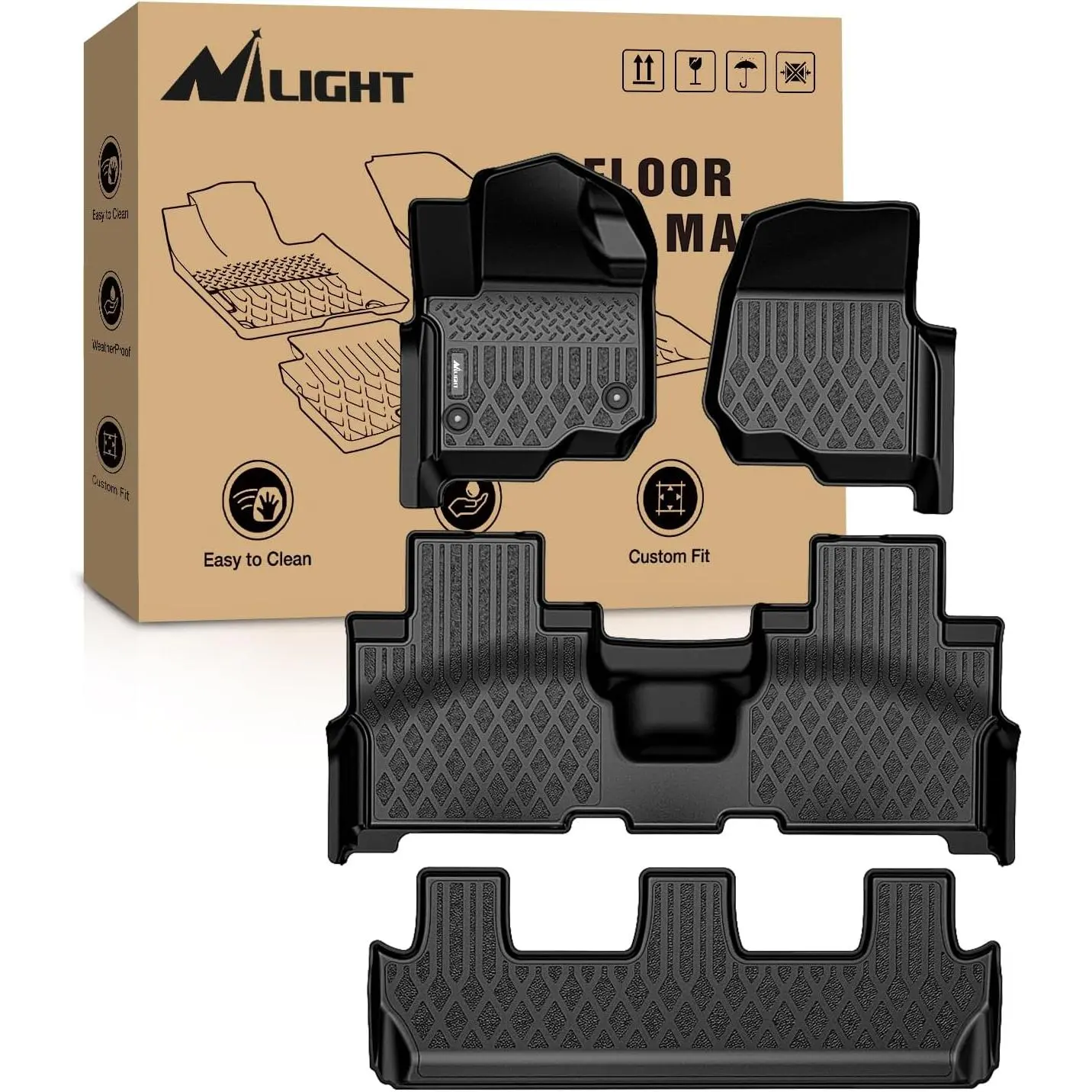 Nilight CNC Cut Custom Fit Car Floor Mats for Ford Expedition & Max Bench Seat 2018-2024, All-Weather Non-Slip Mats with Raised Lip, Channels, Easy-to-Clean Waterproof Durable Harmless Heavy-Duty Liners, Anti-Slip Waterproof Non-Slip Mats