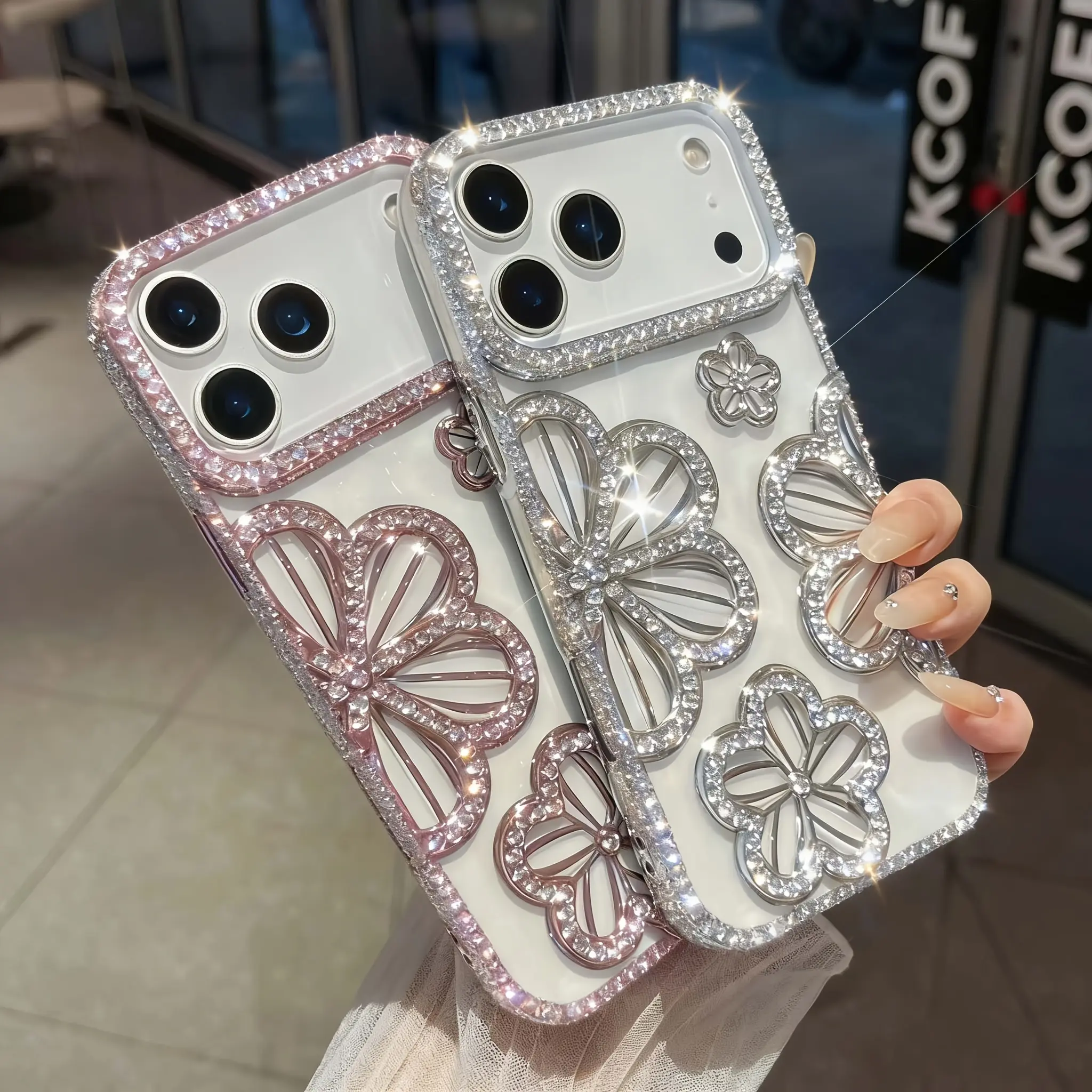 Phone Case - Elegant And Luxurious Phone Case with Electroplated Thickened Diamond-Inlaid Three-Dimensional Floral Design for Ph11 Iph12Pro Max Iph13 Iph14 Iph13Promax Iph14Promax Iph15Pro Iph15Promax Iph16 Iph16Pro I16Plus Iph16Promax Iph17 Iph17Pr