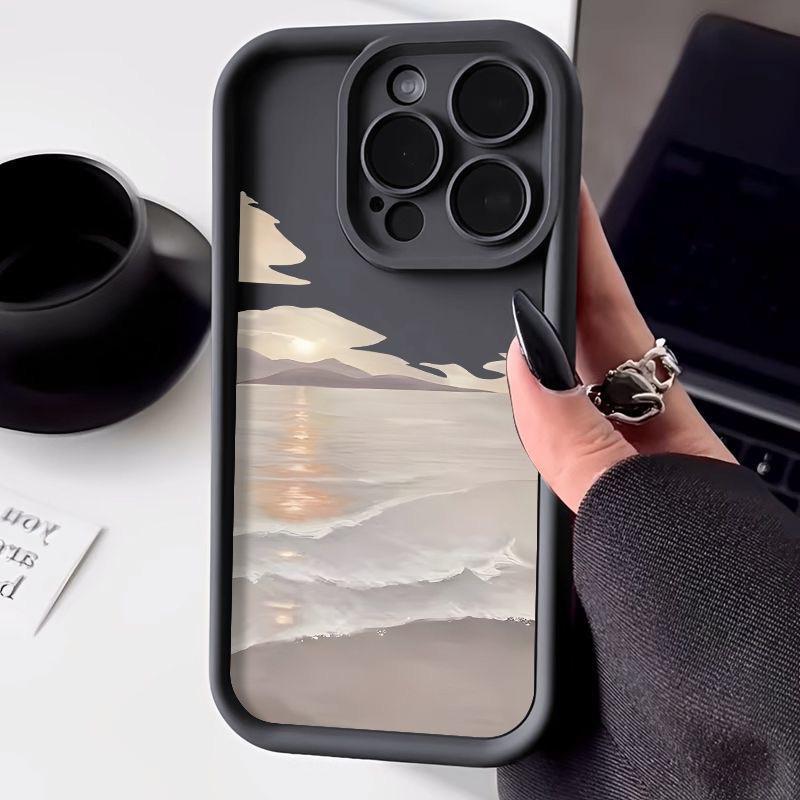 Phone case: Seaside Sunrise  Anti-Drop Soft Case, Simple and Premium Air Cushion Compatible with iPhone 17 E Air Pro ProMax iPhone16 15 14 Plus 13 12 Mini 11 X XS XR, Couple  Anti-Drop  Matte Unisex Full Coverage  Pro Soft Case  Protective