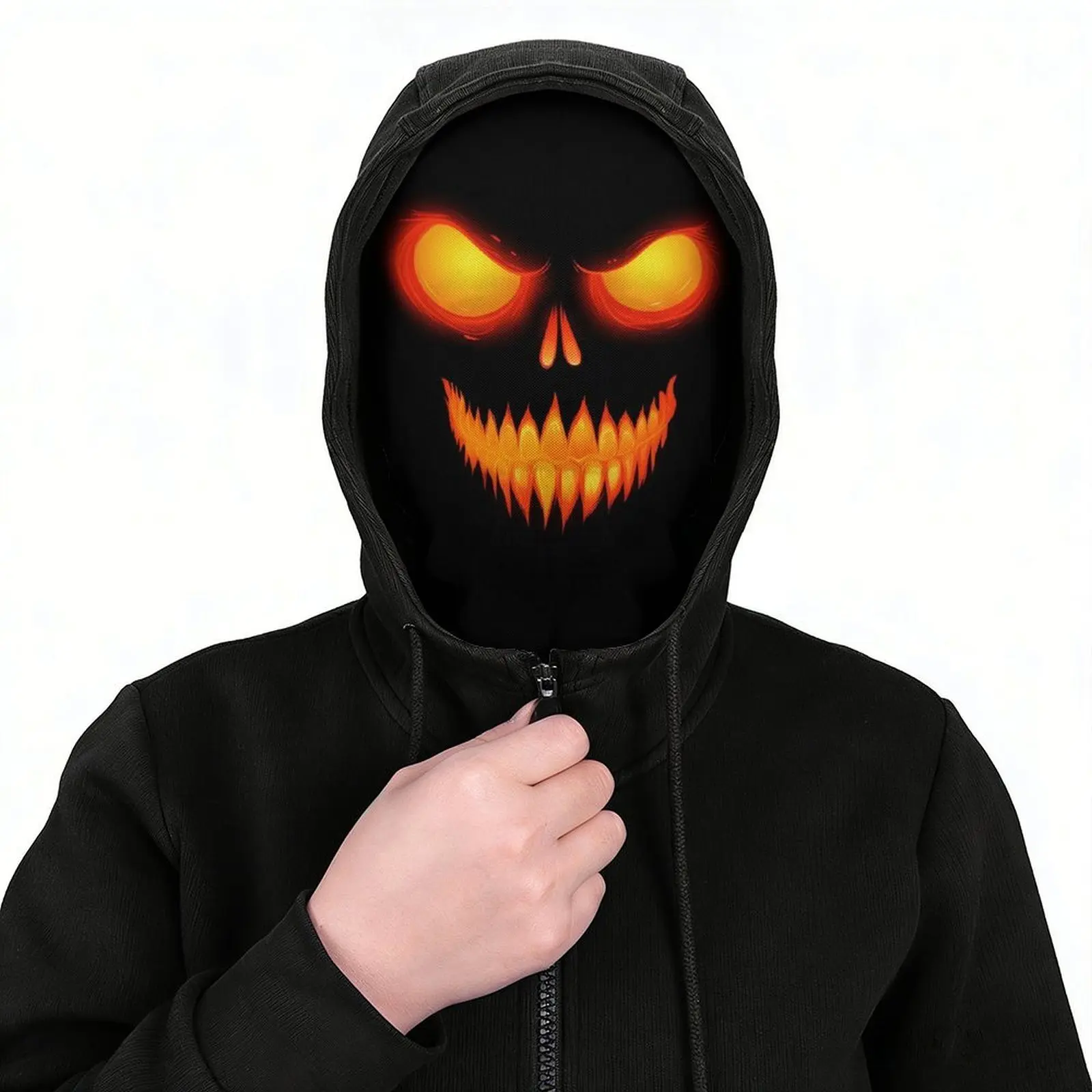 3D Printed Glowing Jack O Lantern Demon Balaclava Face Mask, Unisex Breathable Stretch Full Face Skull Cover for Halloween Cosplay Costume Motorcycle Riding Fishing Outdoor Sports