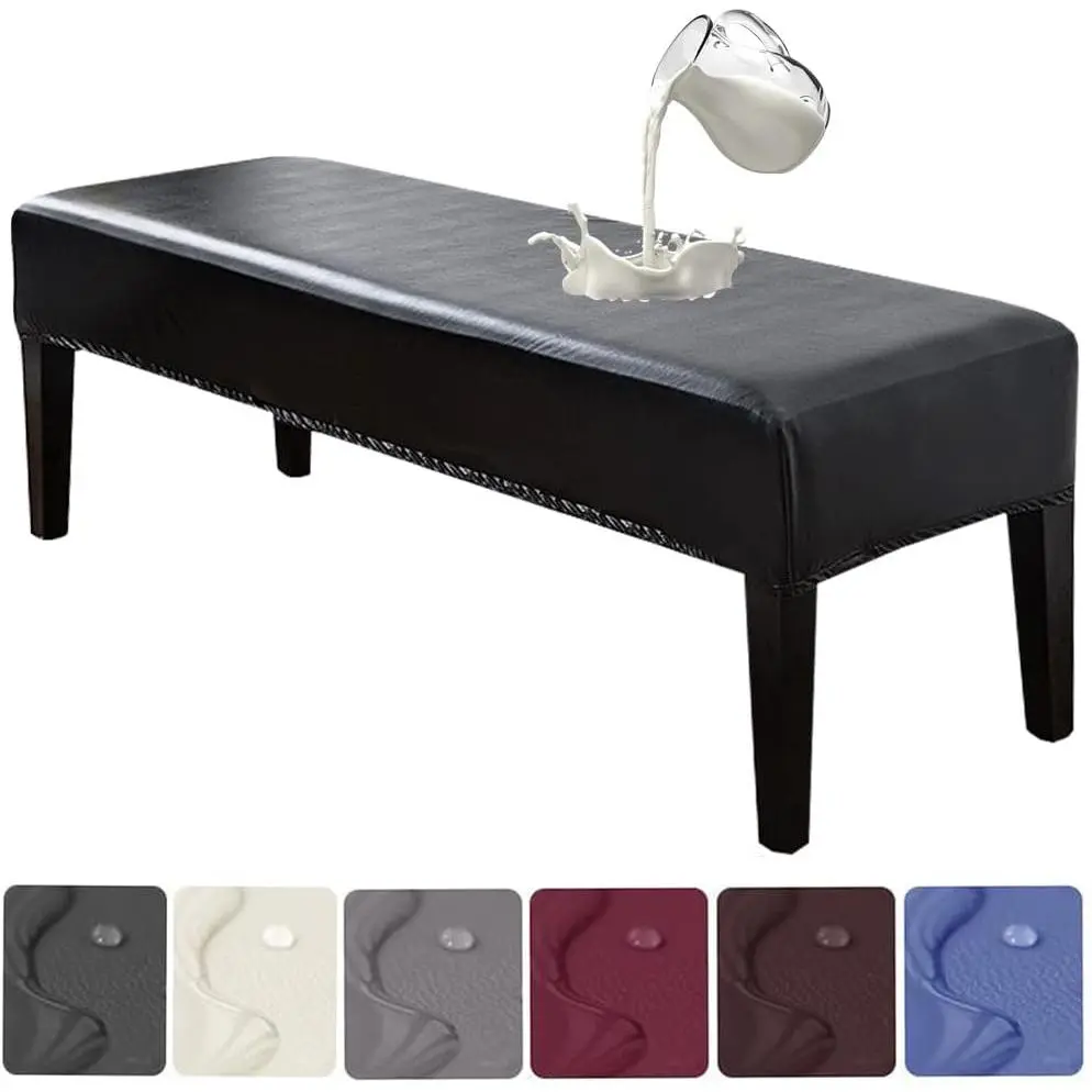 Bench Cover for Dining Room - Waterproof PU Removable Bench Seat Cover - Stretch Washable Slipcover in Black