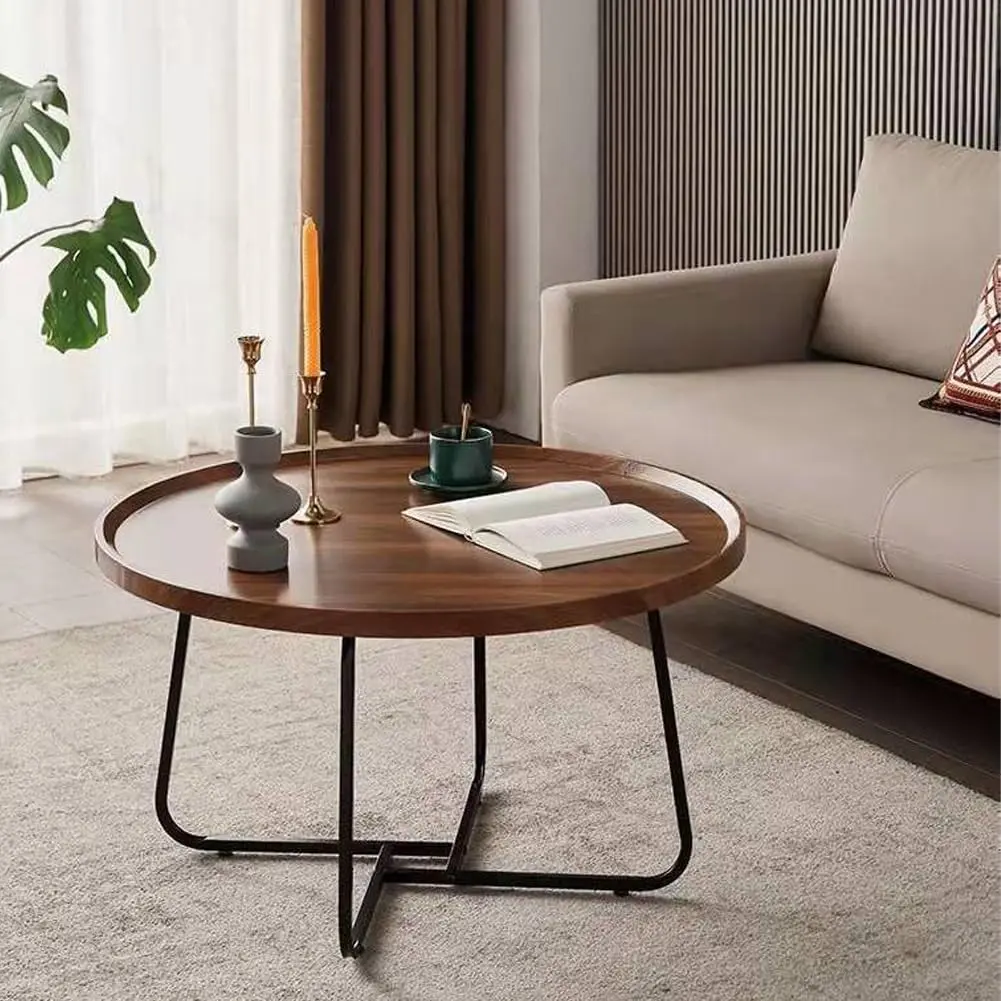2-Piece Round Nesting Coffee Table Set - Modern Vintage Style, Grooved Design, Durable Versatile Surface - For Living Room, Bedroom - Indoor Furniture Center Tables, Round Shape
