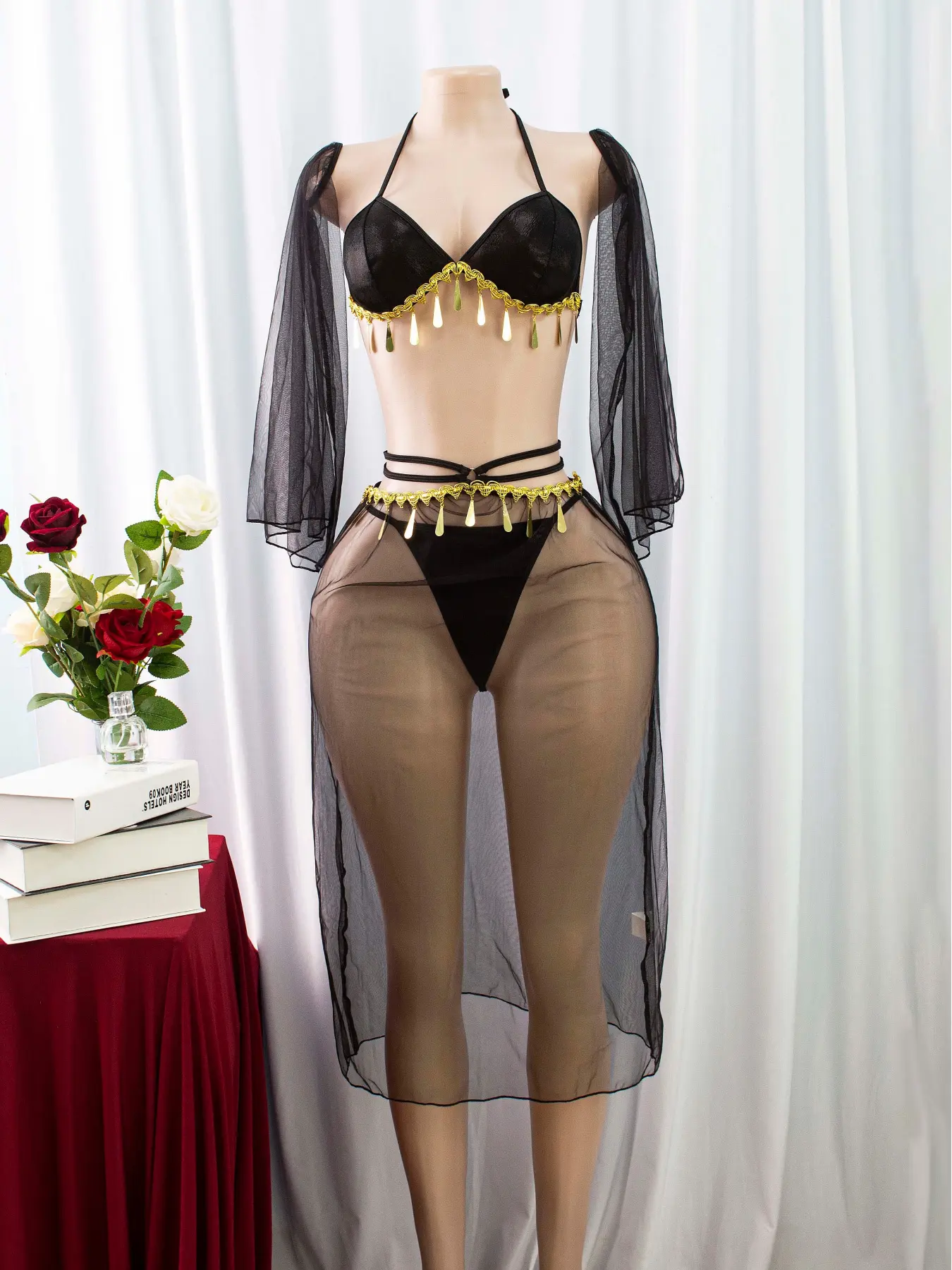 Women's Sexy Seamless Bra Set, Lingerie, Sequins, Lace Trim, Wireless Design, 5-Piece, Ideal for Parties & Special Occasions