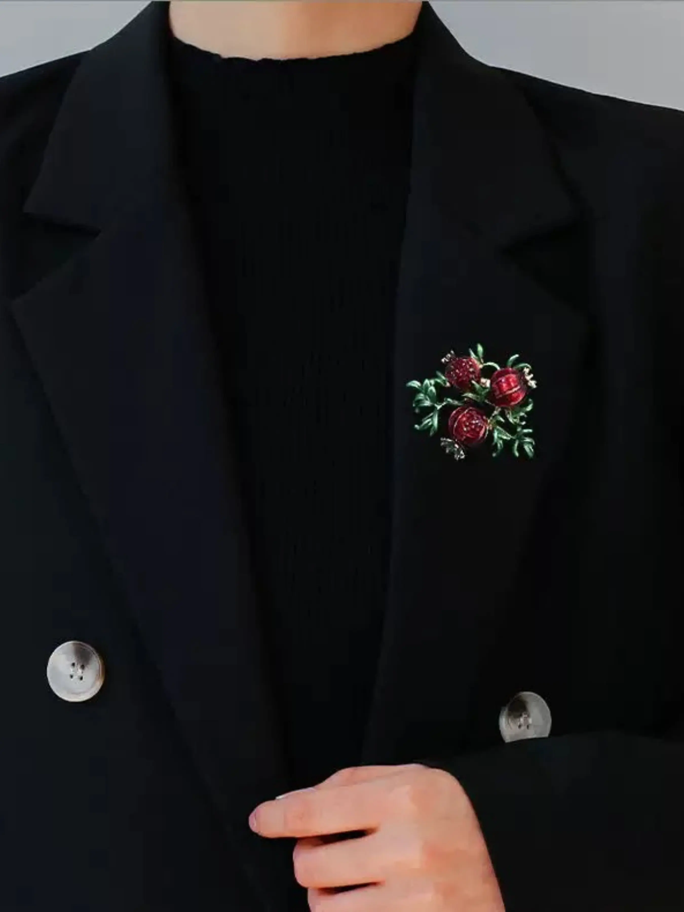 Elegant Pomegranate Brooch, Hand-Painted Enamel Pin, Perfect for Blazers & Coats, Ideal for Office Wear, Festive Gifts, Daily Chic Accessory
