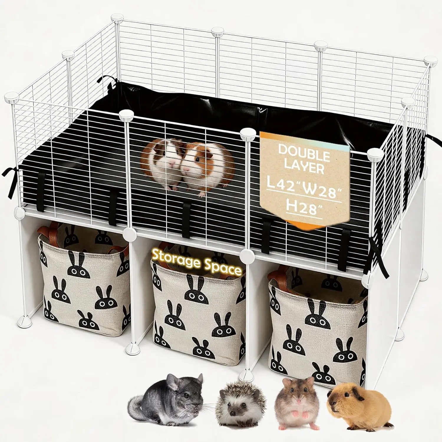 Guinea Pig Cages Small  Playpen with  PVC Liner & Storage Space, C&C Cage for Guinea Pigs, Hedgehog, Hamsters, Ferrets,Indoor Enclosure Wire Yard Playpen