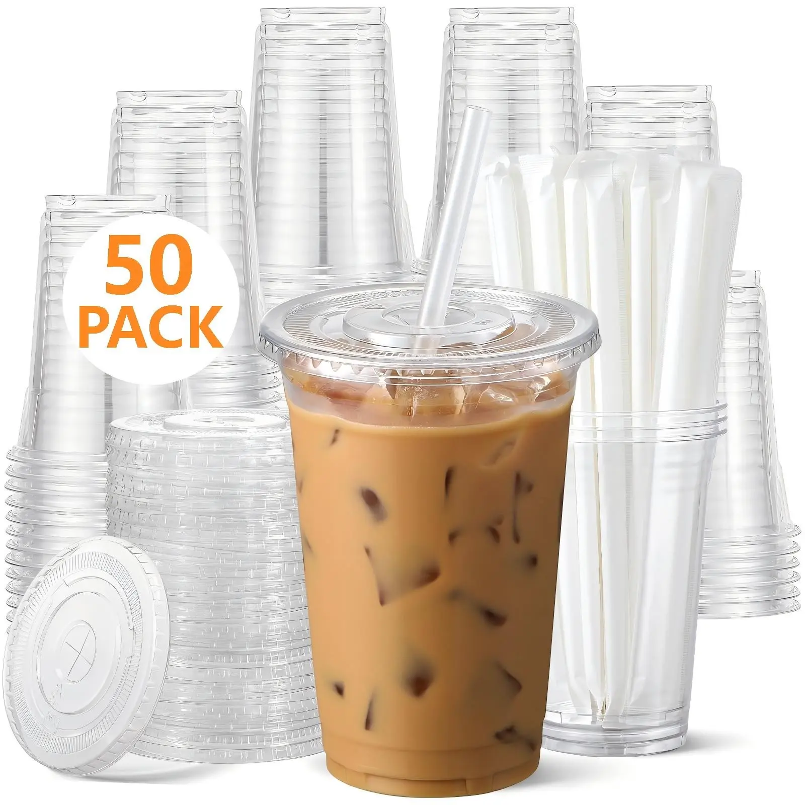 24oz Transparent Plastic Cup with Lid and Straw, Durable Food Safe Ice Coffee Cup, Reusable Plastic Smoothie Cup for Cold Drinks