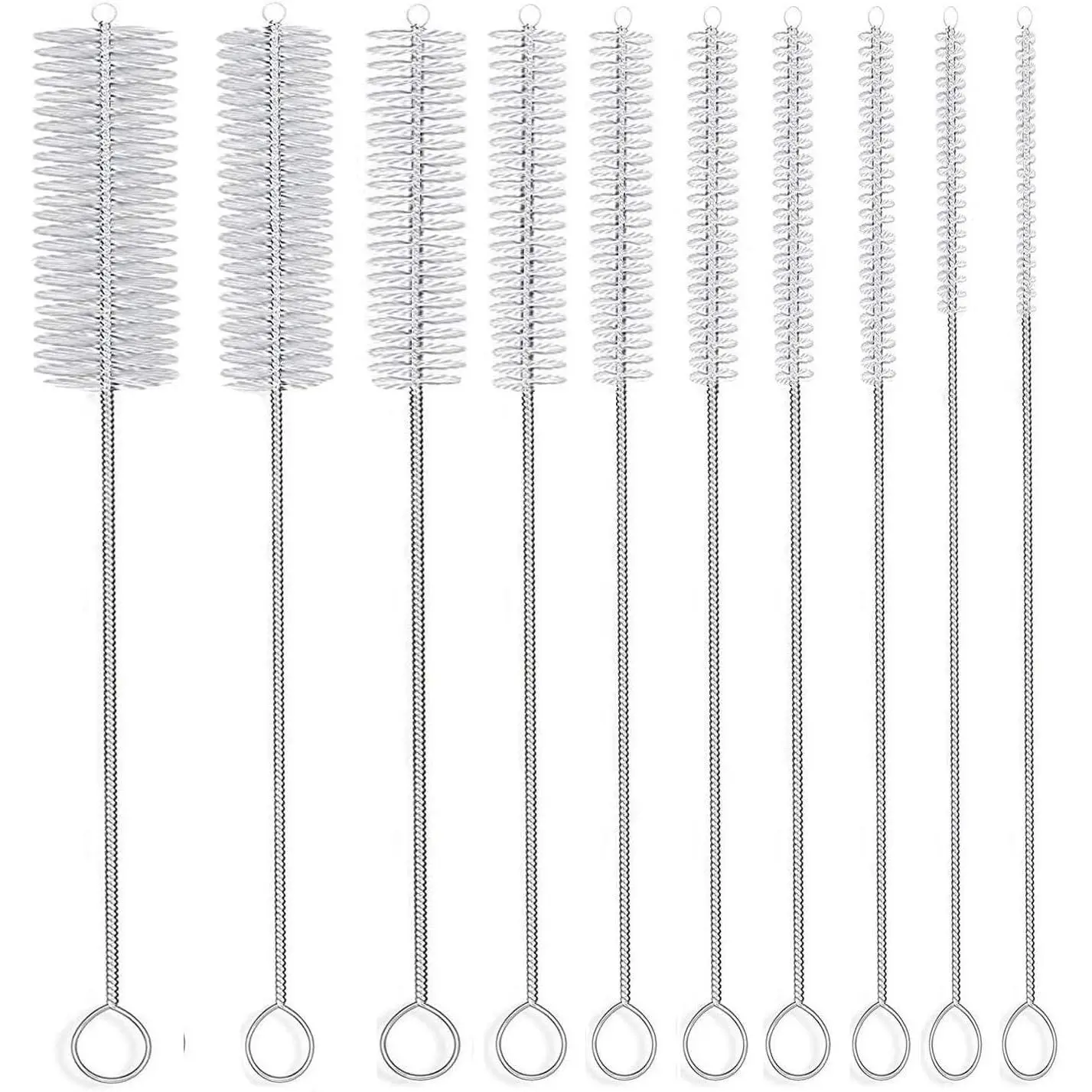 Long Straw Brush, Nylon Pipe Tube Cleaner 8-ihch 10 Different Diameters Set of 10