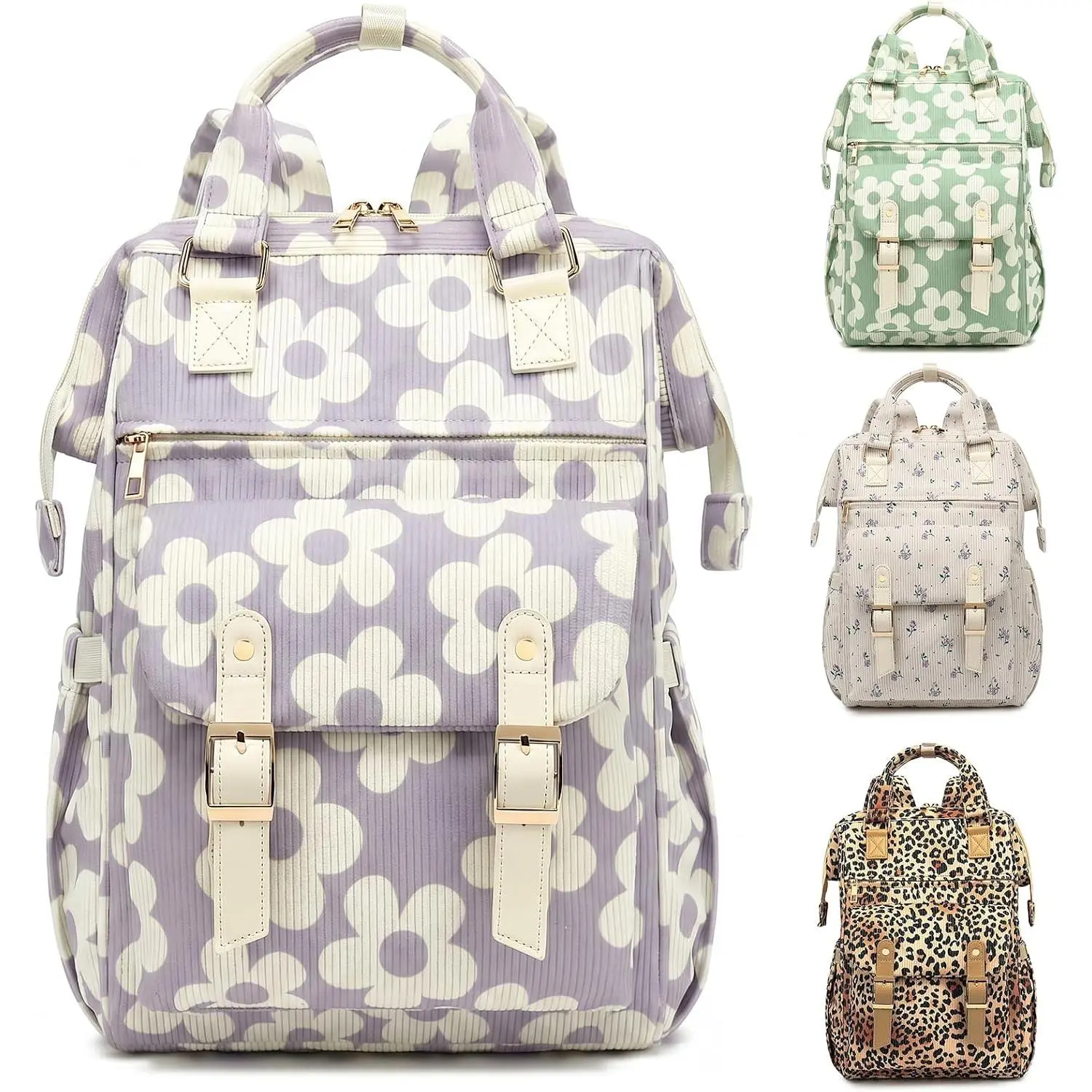 Corduroy Laptop Backpack for Women 15.6 Inch Stylish College School Bookbag, Business Work & Travel  Backpacks (Cherry )