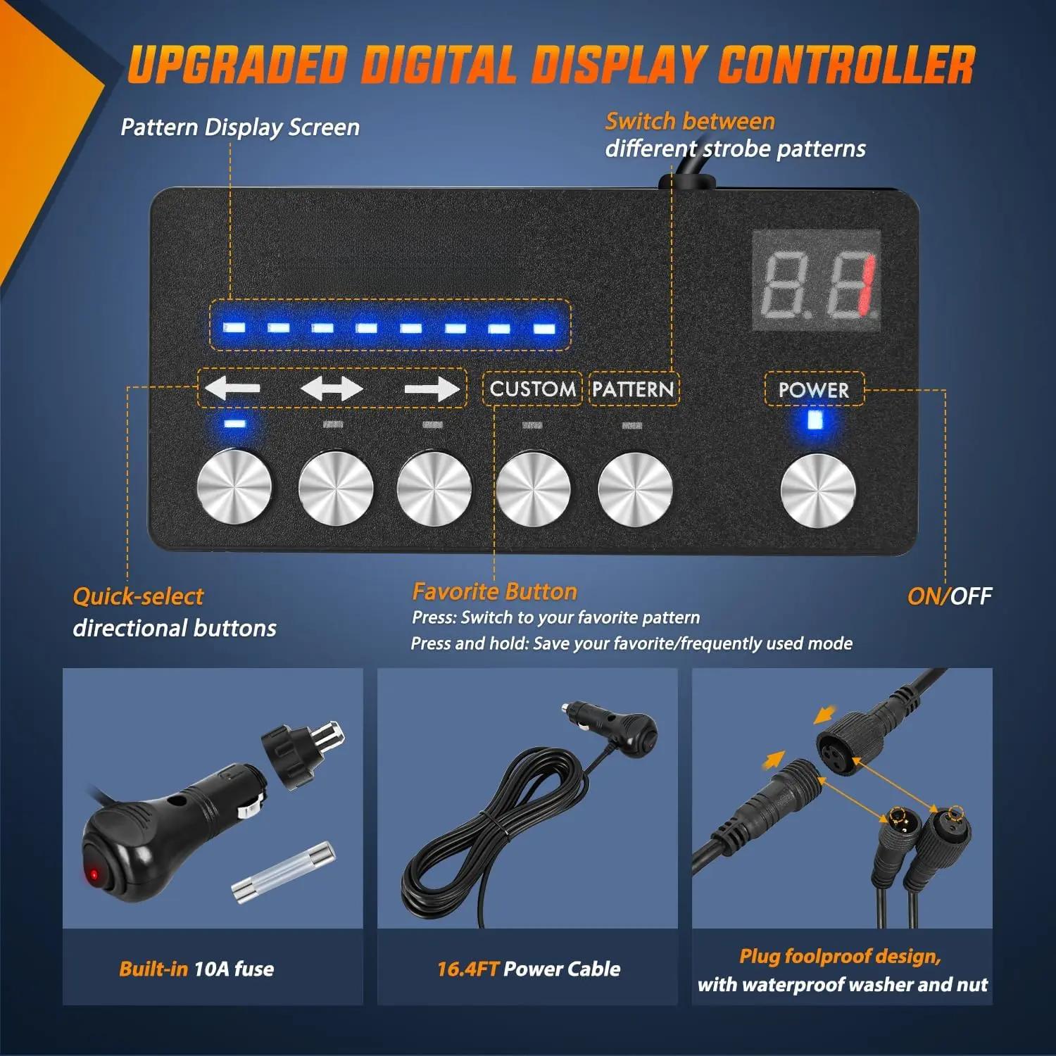 144LED Traffic Advisor Strobe Light Bar with Controller Amber Red Lights Hazard Interior Front/Rear Windshield Flashing Light for Cars Plow Trucks Construction Vehicles