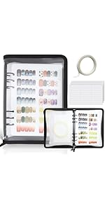 Press On Nail Storage Organizer Binder with 8 Insert Pages - A5 Size Reusable Fake Nail Swatch Collecting Book Polish Color Display Holder Container with Tape and Zipper Pocket (PINK)