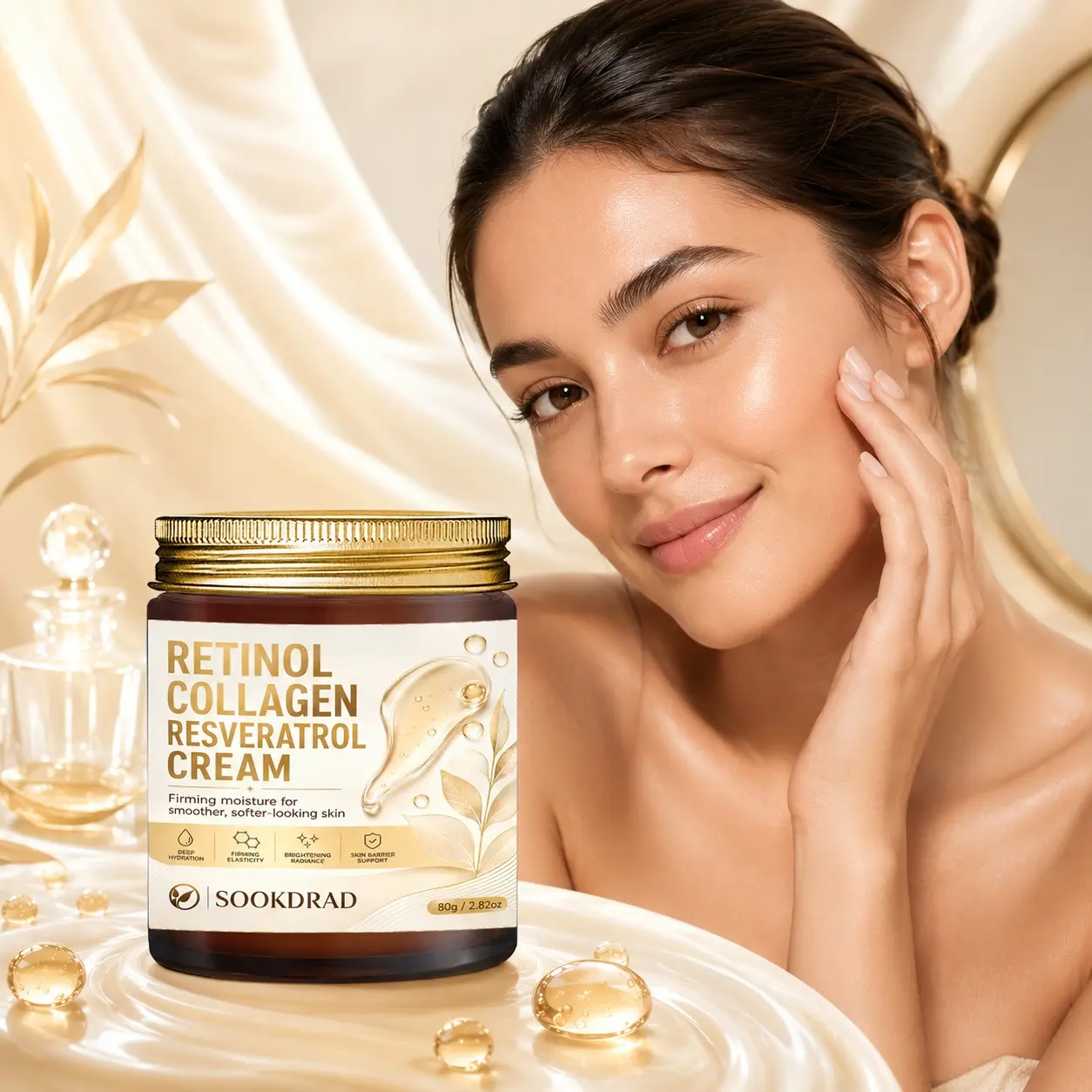 Retinol Collagen Resveratrol Cream, Deep Hydration, Firming Elasticity, Brightening Radiance, Skin Barrier Support, Moisturizing Smoothing Skin, 80g