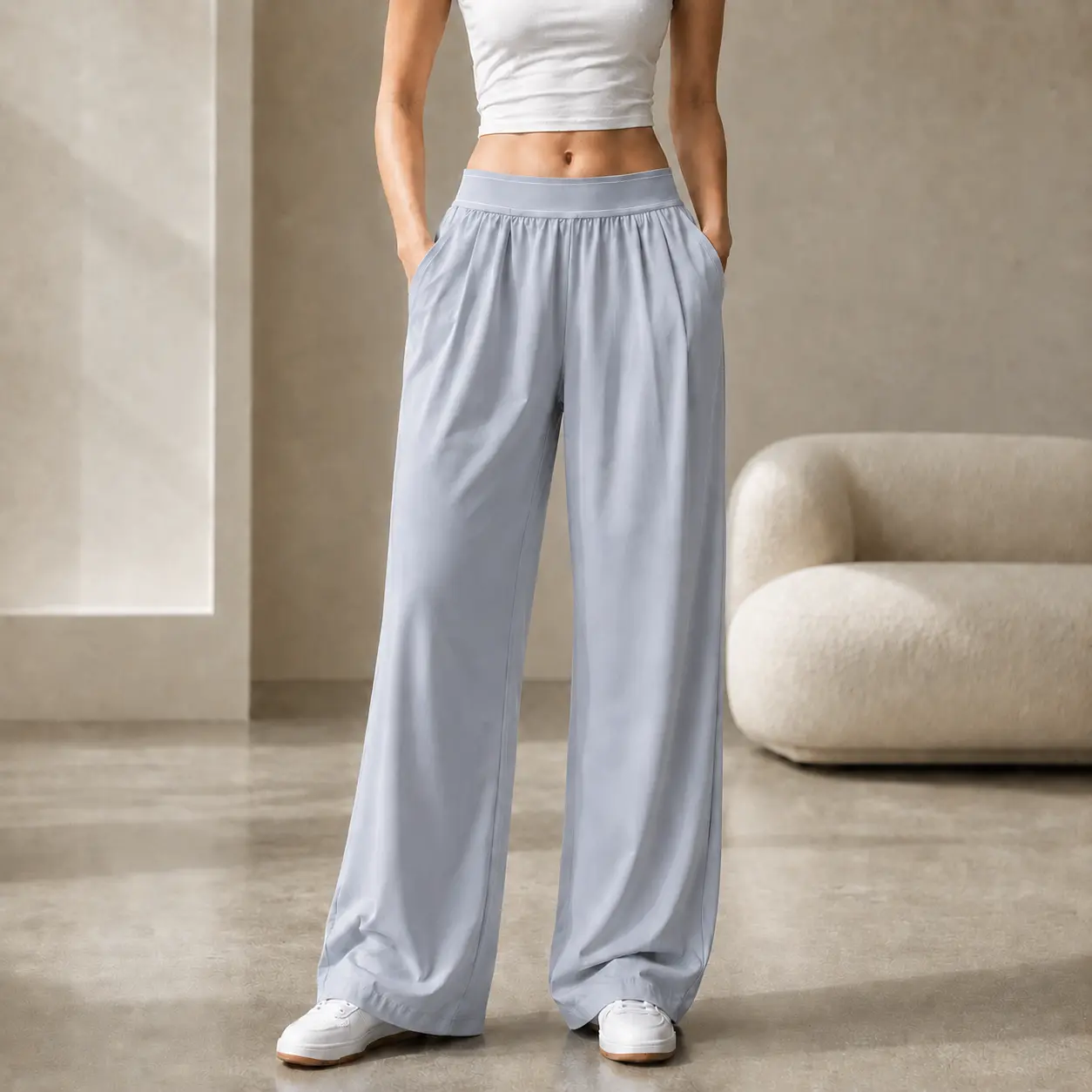 Women’s Quick Dry Wide Leg Pants Lightweight Athletic Trousers Elastic Waist Loose Fit Workout Pants with Pockets Breathable Casual Activewear for Yoga Travel Hiking Everyday