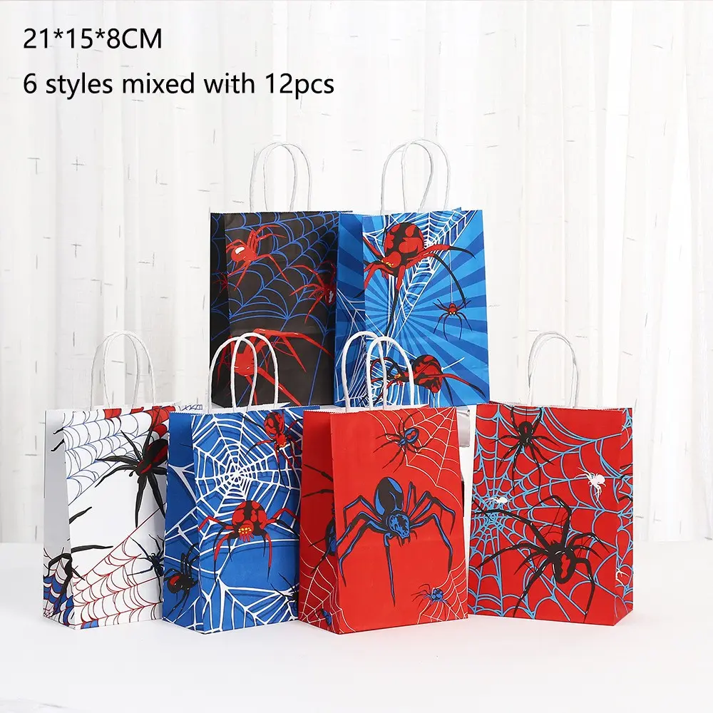 Spider-Man Series Candy Gift Bags, 12/24/30 Count Kraft Paper Small Bags, Handheld Shopping Packaging, Perfect for Parties and Events