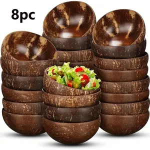 8pcs Handmade Natural Coconut Shell Bowls, Irregularly Round Made from Natural Coconuts - Salad/Smoothie Bowls - High-Quality Vegan Kitchenware with Star Pattern, Makes a Great Gift