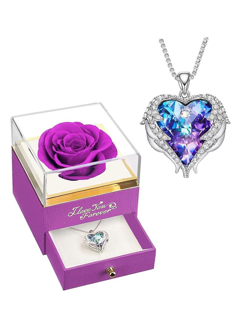 Valentine's Day Women's Artificial Gemstone & Rhinestone Decor Pendant Necklace with Rose Gift Box, Fashionable Heart Shaped Necklace for Women & Girls, Suitable As Gift, Jewelry, Mother's Day Gifts, Gift Set for Mothers, Gifts for Her