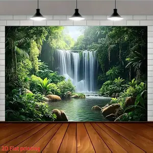 Tropical Jungle Waterfall Backdrop Lush Greenery Style Tapestry Wall Hanging, Nature Photography Background, Premium Polyester Party Decor for Wedding Reception, Photo Booth, Living Room Decor, Event Display, Indoor Outdoor Celebration