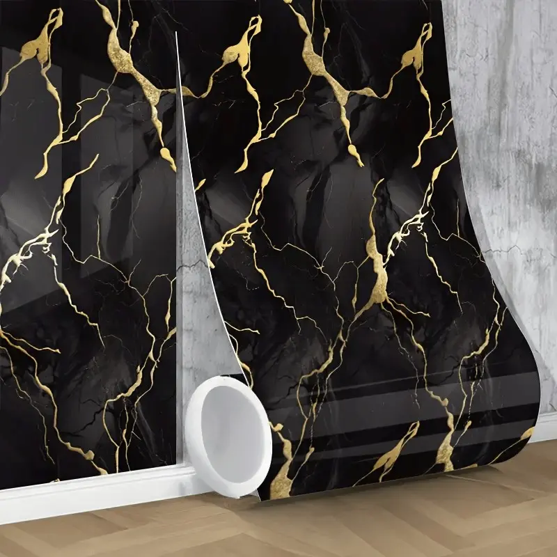 Gold Leaf Marble Decorative Wallpaper Roll, Removable Self-Adhesive Wall Paper, Artistic Background Decor, Home & Room Decoration