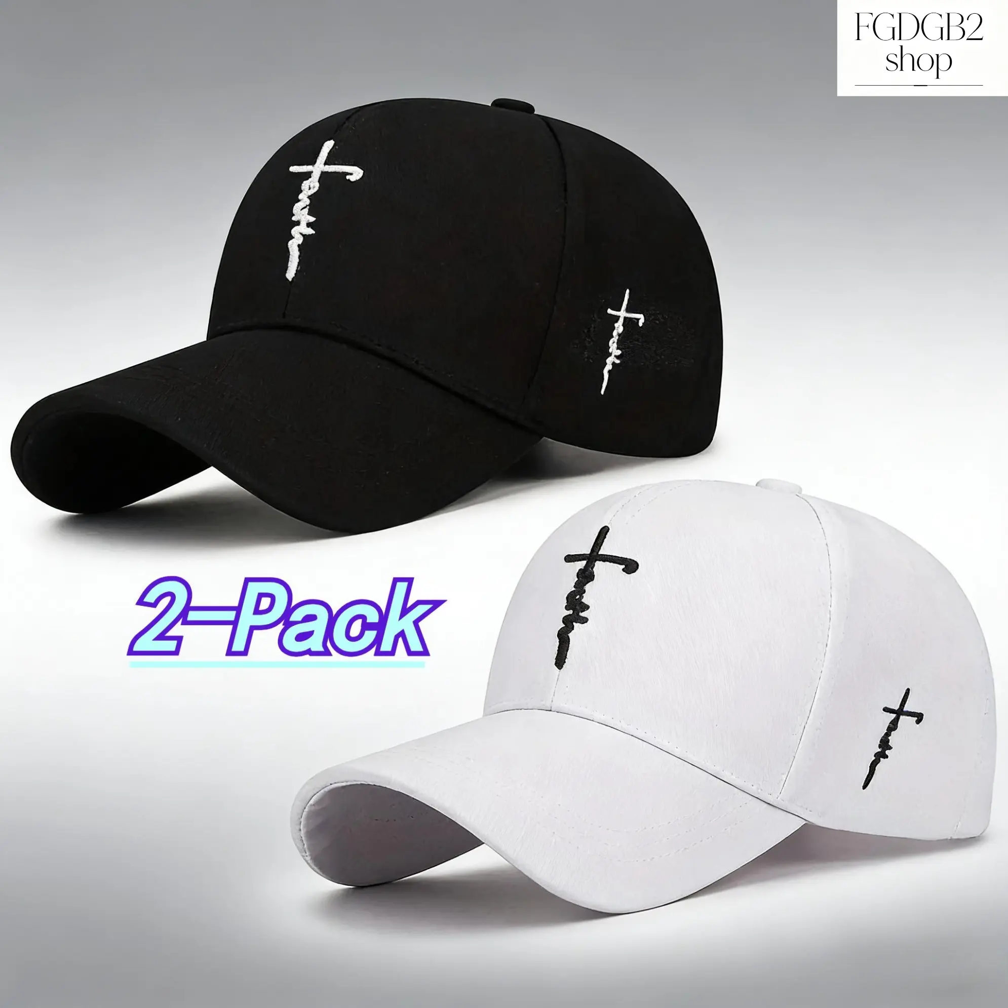 2-Pack Dad Hats for Men, Black & White Cross Embroidery Baseball Caps, Breathable Lightweight Adjustable Cotton-Blend Caps, Casual Everyday Hats for Outdoor, Travel, Sports & Streetwear