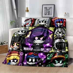 New Style 3D Murder Drones Uzi Cartoon Flannel Throw Blanket, Skin-friendly Lightweight Breathable Comfortable Blanket for Picnic Beds Sofa Bedroom Dorm Home Decor, Animated Robot Fan Gift for Birthday Christmas Halloween Anime Game Night