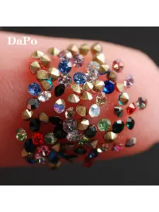 Hisenlee Color Czech Crystal Point Back Rhinestones Strass Chaton Stone SS3 1.3MM Cone Pointed Foiled Back DIY Faceted Decor