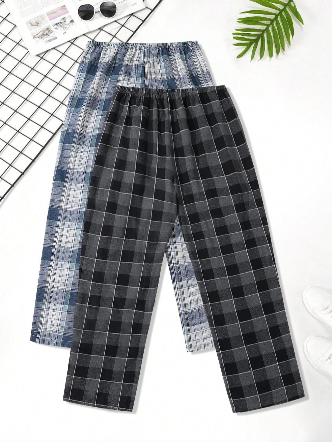 Men's Plaid Print Fitted Knitted Lounge Pants, Casual Comfy Soft Breathable Stretch Trousers for Daily Wear, Men's Pajama Sleepwear & Loungewear for All Seasons