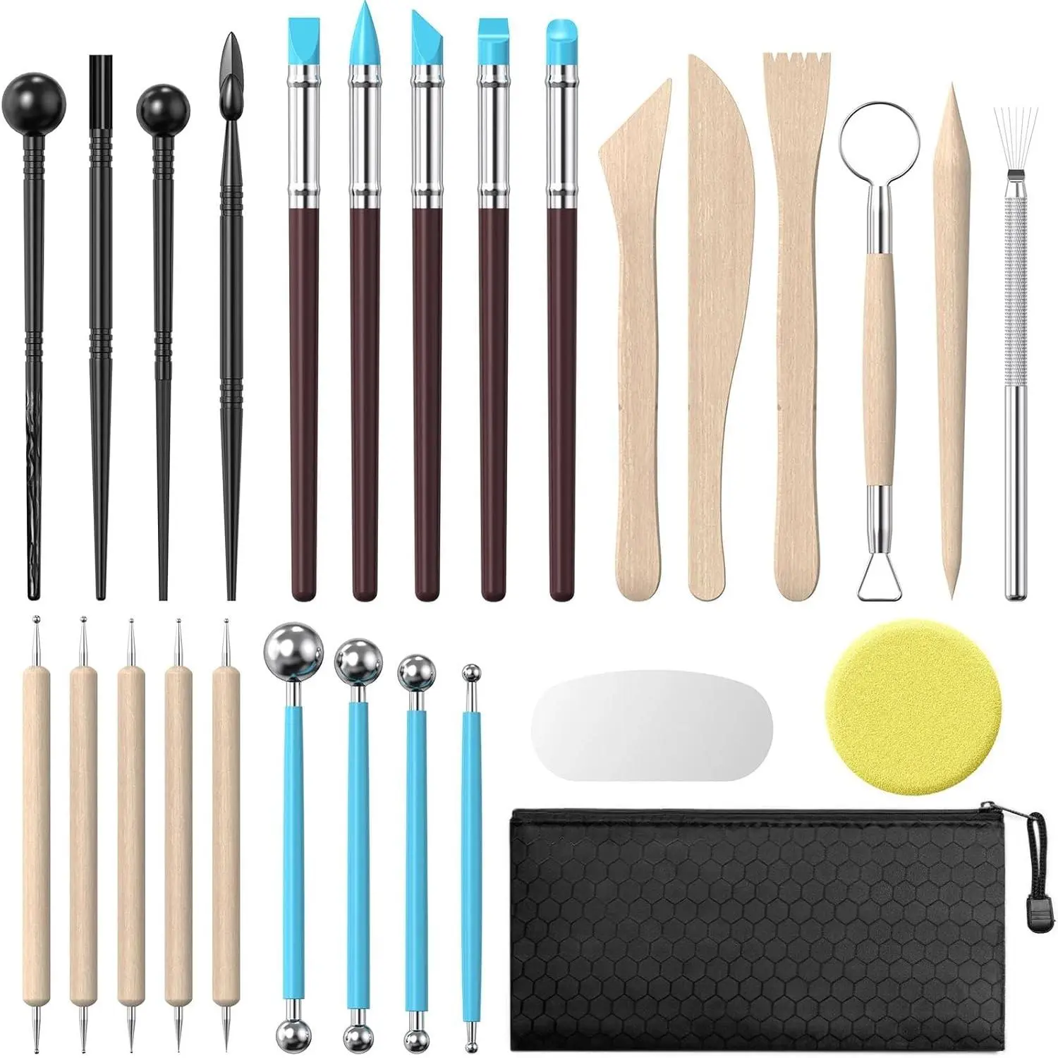 Clay Tools Kit, 27 count Pottery & Polymer Clay Sculpting Tools Kit, Air Dry Clay Modeling Tools Set for Adults, Pottery Craft, Carving, Shaping, Dotting, Molding