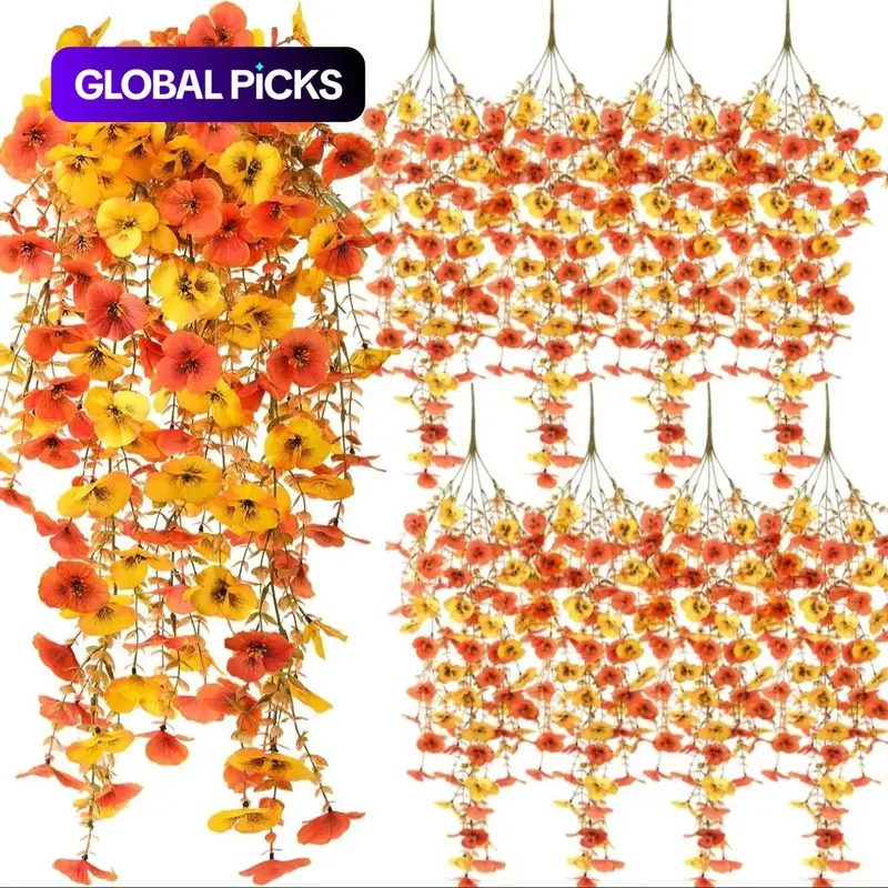 8-Piece Artificial Flower Set, Autumn Outdoor Decoration, UV-Resistant Eucalyptus & Pansy Faux Plants, Maintenance-Free Hanging Decor, Faux Flower Decorations #GLOBAL PICKS
