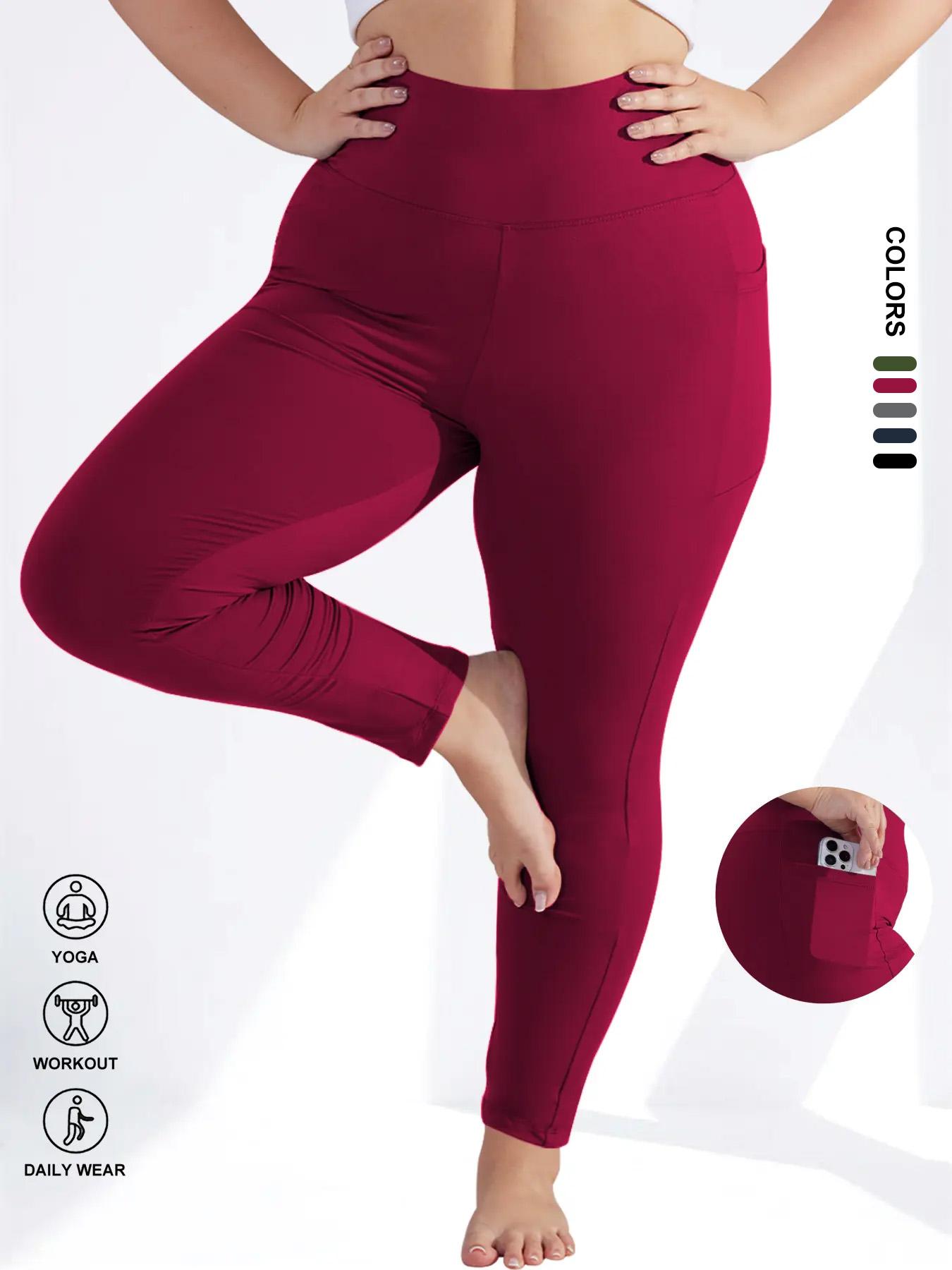 【Plus Size】 Solid High Waist Pocket, Casual Comfy Stretchy Skinny Pants for Daily Wear, Women's Bottoms for All Seasons, V Cut Legging