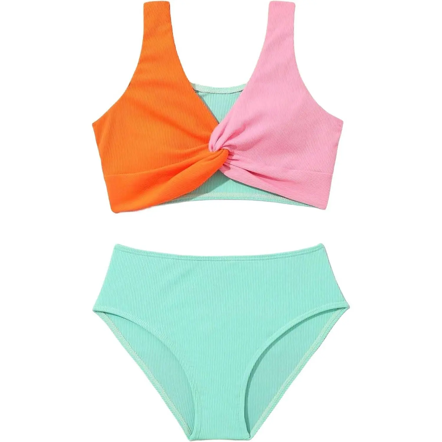 Teen Girls' Ribbed Color Block Two-Piece Bikini Swimsuit Size 8-16(Gift)