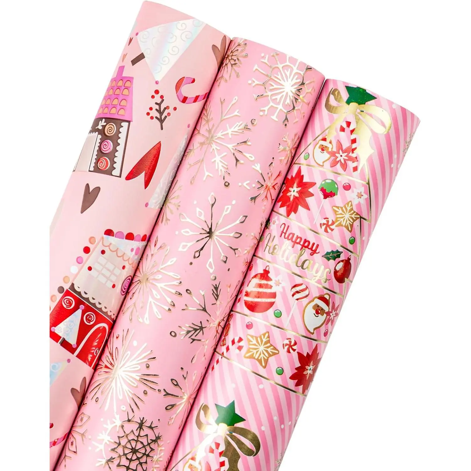 Christmas Wrapping Paper Roll - Mini Roll - 3 Rolls - 17 Inch X 120 Inch Per Roll -  Christmas tree, House, Snowflake Holiday Collection