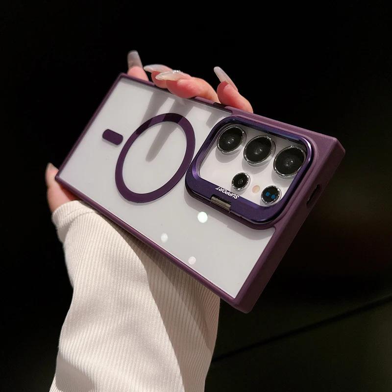 For S25 Ultra/S22 Plus/224/S23 magnetic phone case concealed metal lens holder transparent cover HN112