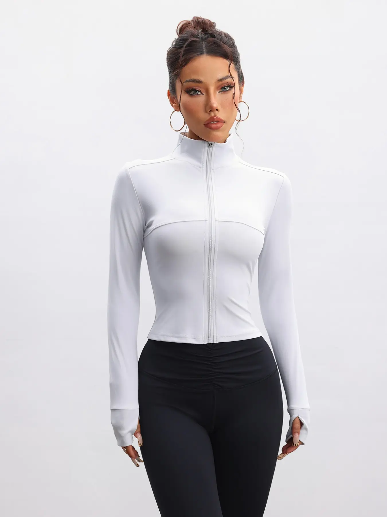 Women's Long Sleeve Yoga Jacket, Quick-Dry Sweat-Wicking Sport Top, Stretchy Breathable Fabric, Ideal for Running, Cycling, Pilates, Gym Training