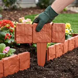 10/20pcs Stone Effect Plastic Garden Edge Fence, Durable Flower Bed Frame for Courtyard Decoration, Garden Accessories, Ideal Garden Borders, Decorative Garden Fences