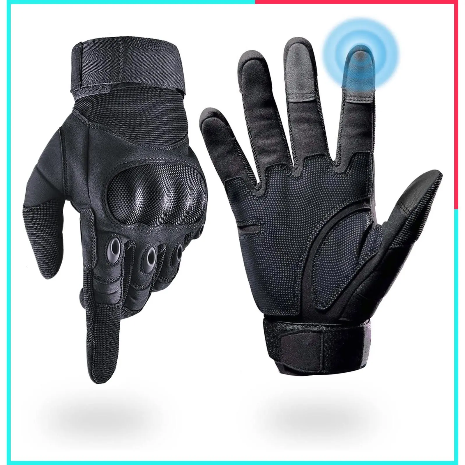 Men's Tactical Gloves with Hard Shell Knuckle Protection & Leather Palm for Shooting, Motorcycle, Airsoft, Cycling, Paintball, Climbing, Training, Hunting