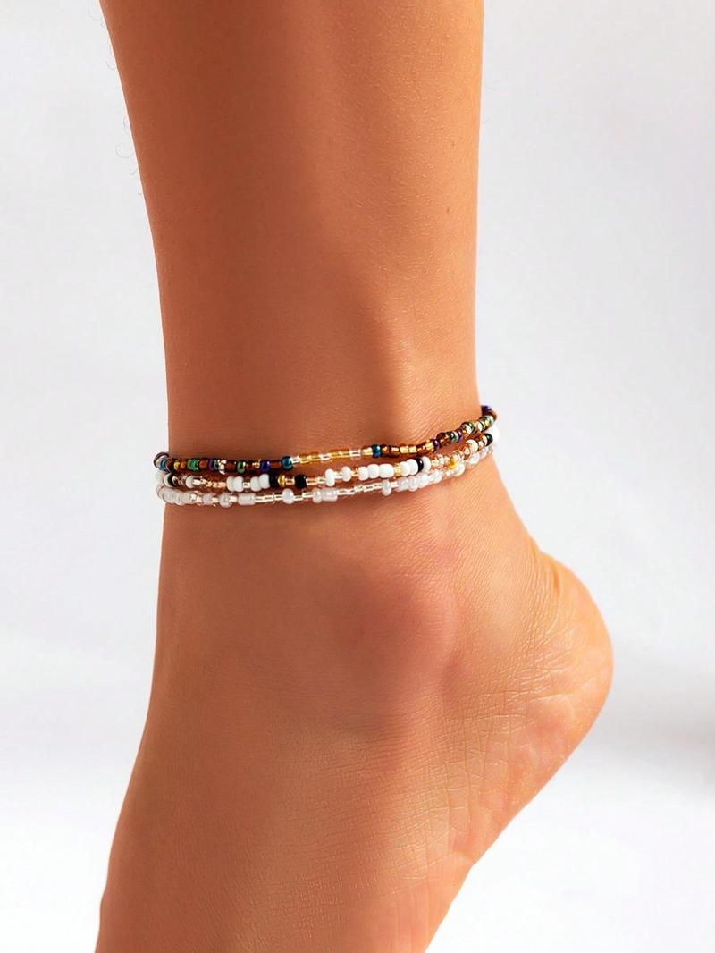 3pcs/set Boho Color Block Beaded Anklet, Fashionable Foot Jewelry For Women & Girls, Jewelry for Women, Trendy Jewelry 3pcs/set Boho Color Block Beaded Anklet, Fashionable Foot Jewelry For Women & Girls, Jewelry for Women, Trendy Jewelry