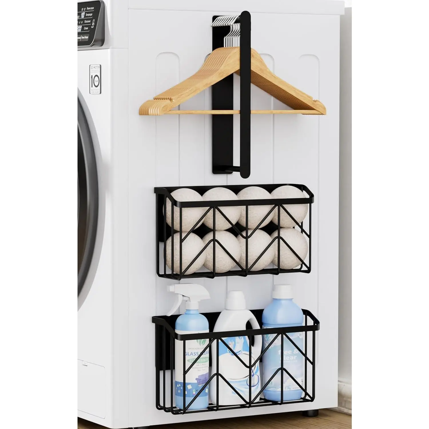 DAOYA Magnetic Dryer Ball Holder and Magnetic Hanger Holder Set - Magnetic Basket Storage for Dryer Balls, Laundry Pods, Dryer Sheets, Laundry Room Organization and Storage, Black