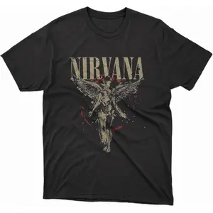 Mens Grayce Nirvana In Utero Angel Splatter Shortleeve Round Neck Knit Casual T-Shirt - Official Band Merch Menswear Graphic Tee, US Sizes, Alpha Colors