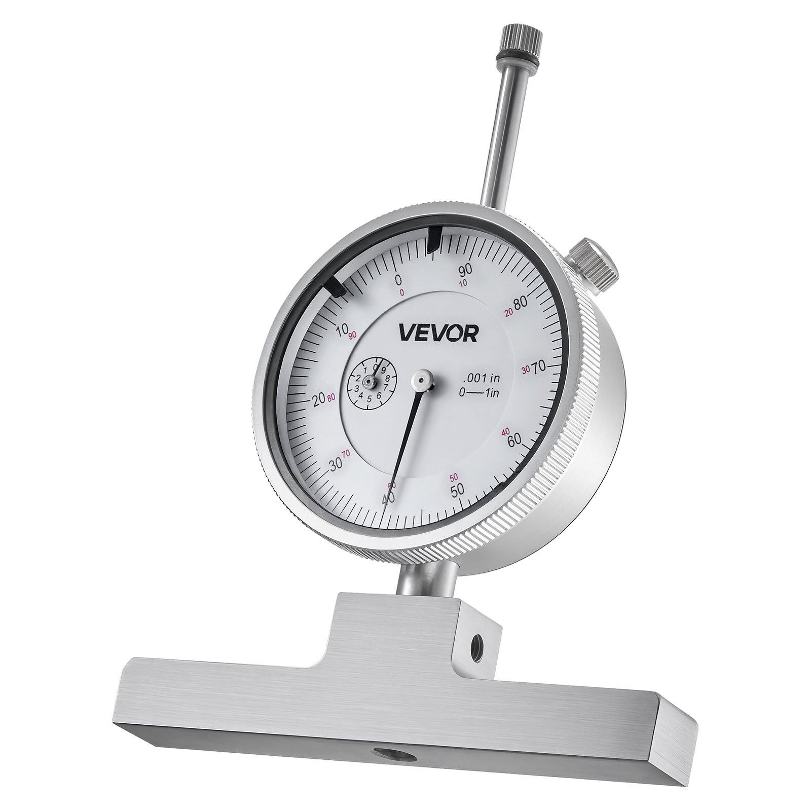 VEVOR Depth Gauge, Depth Micrometer 0-22 inch Measuring Range, 0.001" Resolution, with 4 Anvils & 6 Standard Rods, Precision Easy to Read Mechanical Tool for Measuring Groove, Step, Hole