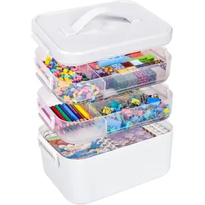 Craft Storage,Craft Organizer Box, Stackable Craft Storage Organizer Box with Handle, White, For Art Supplies and Crafting, Art Storage Containers (3 Layer-White)