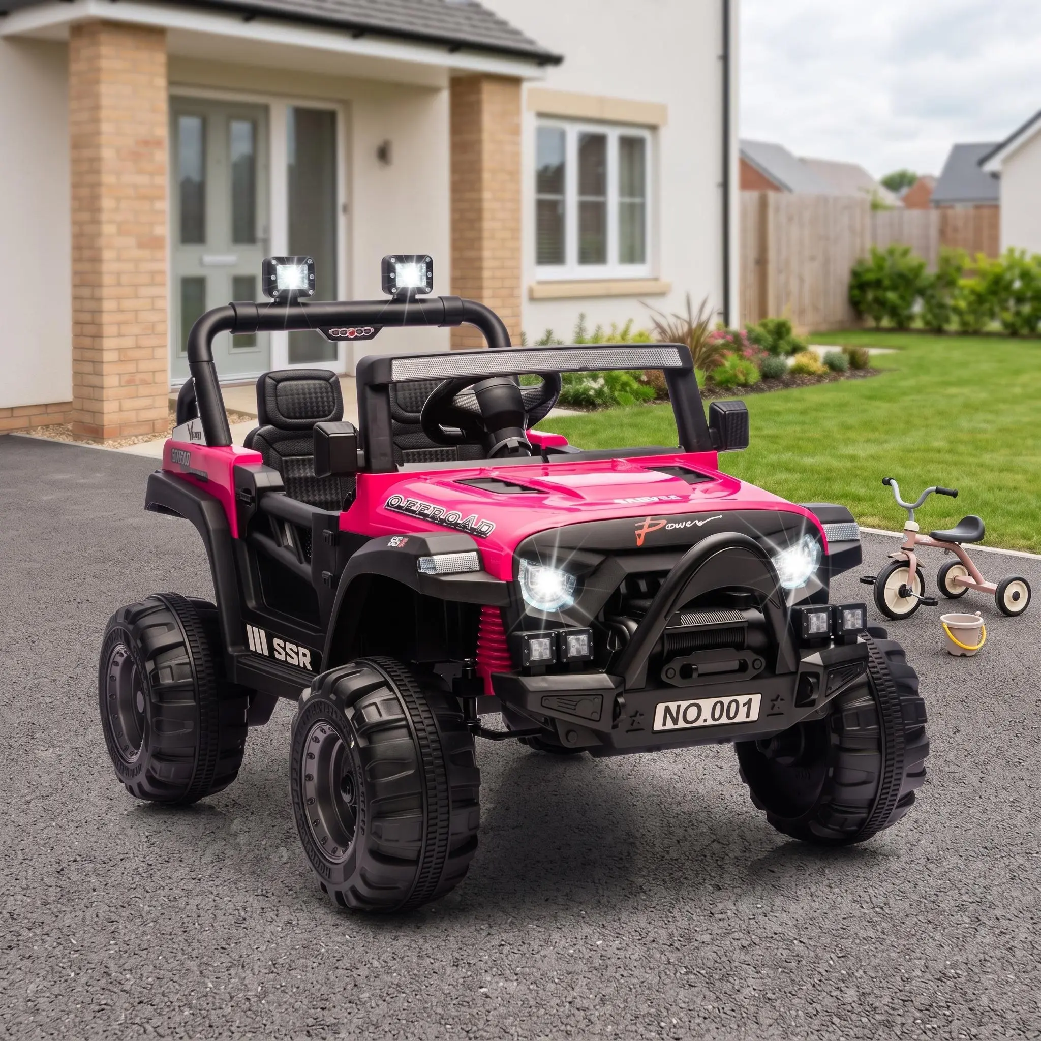 【IdealHouse】Unisex 12V Parent-Controlled Kids' Electric Ride-On Car, Outdoor Play Toy with 3 Adjustable Speeds, Spring Suspension, Music, LED Lights, Horn - Safe, Stylish for Ages 3-8