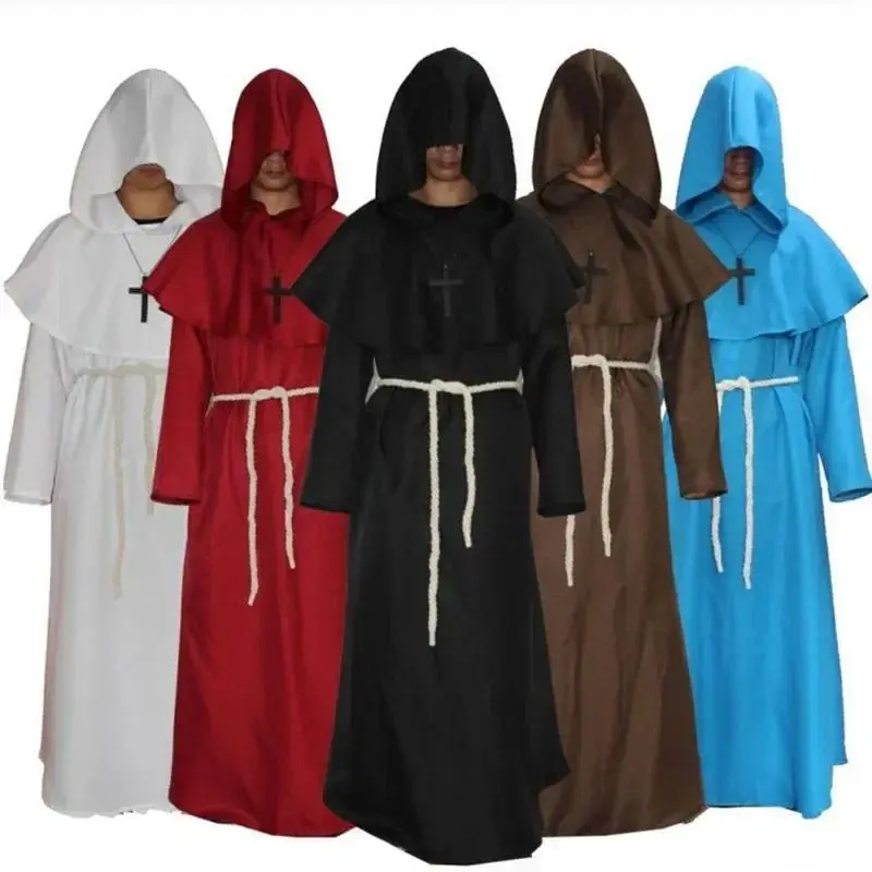 Knight Medieval Hooded Monk Cosplay Costume Wizard Witch Cloak Cape Party Costumes Priest Costumes Cosplay Costumes Five Colors