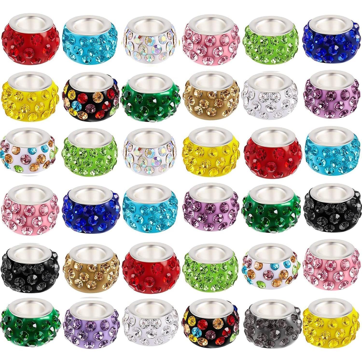 Rhinestone Decorated Beads, 100pcs/set Large Hole Crystal Hanging Beads, DIY Spacer Beads for Bracelets, Earrings, Necklaces, Crafts Production Supplies, Jewelry Making Kit, Bead Assortment