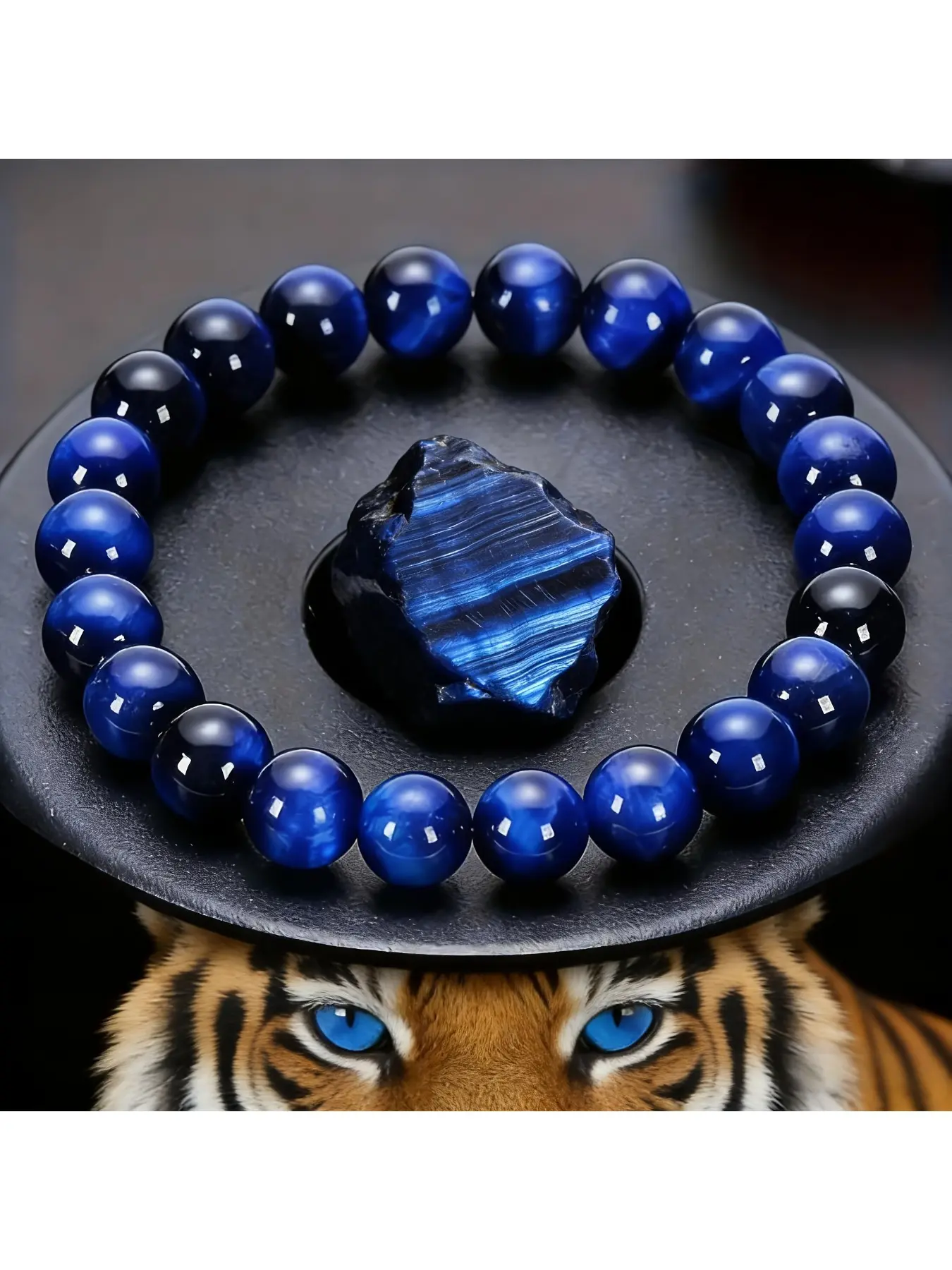 Deep Sea Blue Tiger's Eye Bracelet with 10mm beads, suitable for men, women and teenagers. This stretch bead bracelet works perfectly worn alone or stacked. It is a great accessory for daily outfits and an ideal gift choice for festivals or vacations.