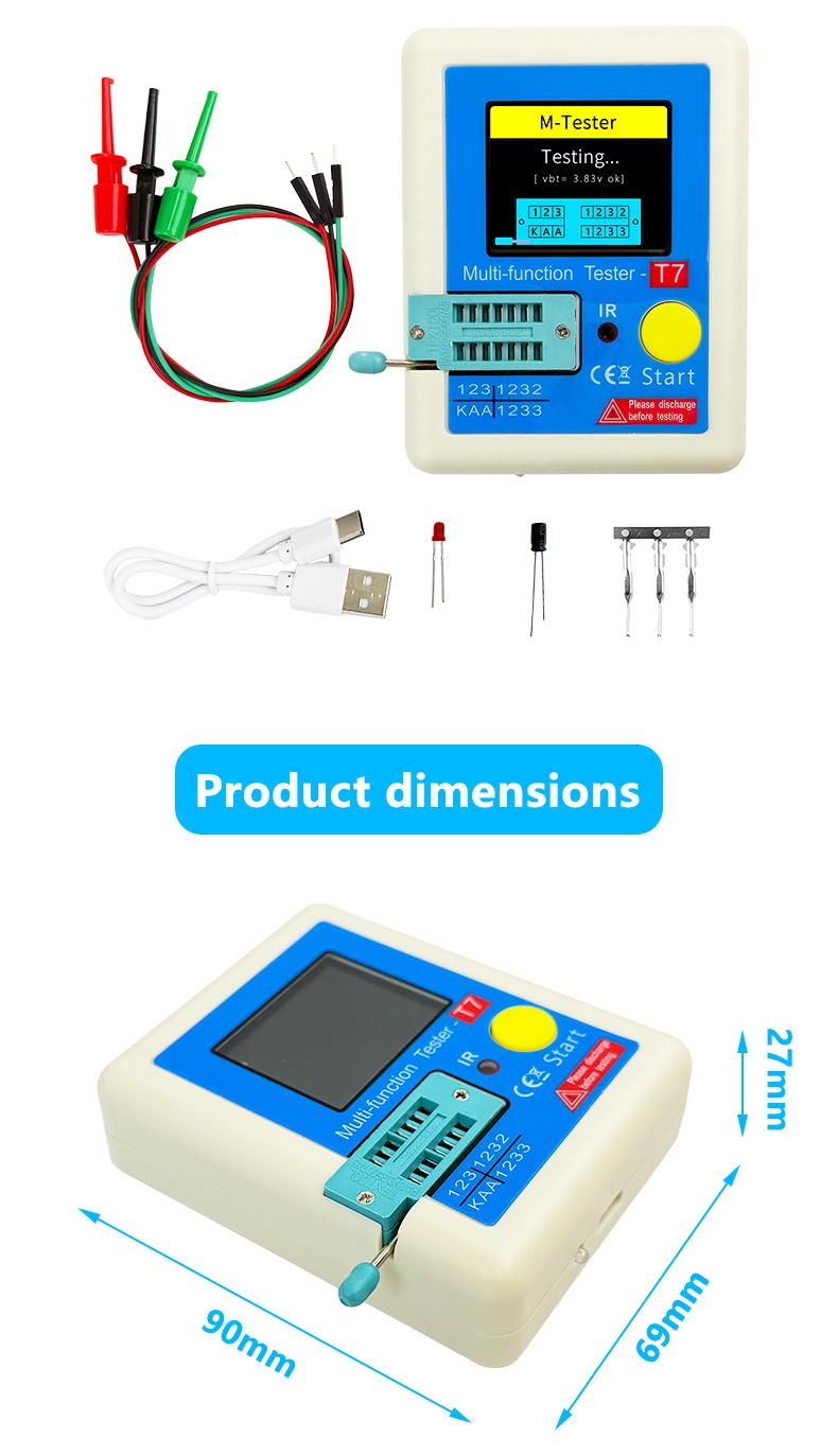 Transistor tester with true-color screen, one-button testing of MOS, diodes, capacitors, and ESR; multi-functional multimeter. A must-have tool for electronics engineers.