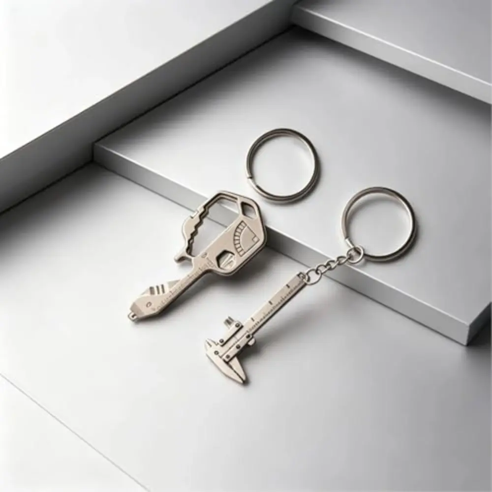 2pcs Pocket Hand Tool,Ruler and Wrench,Portable Key Chain, Zinc Alloy Vernier Caliper with Key Ring, Mini Measuring Gauging Tools, Metal Key Shaped Bottle Opener, Outdoor Multitools
