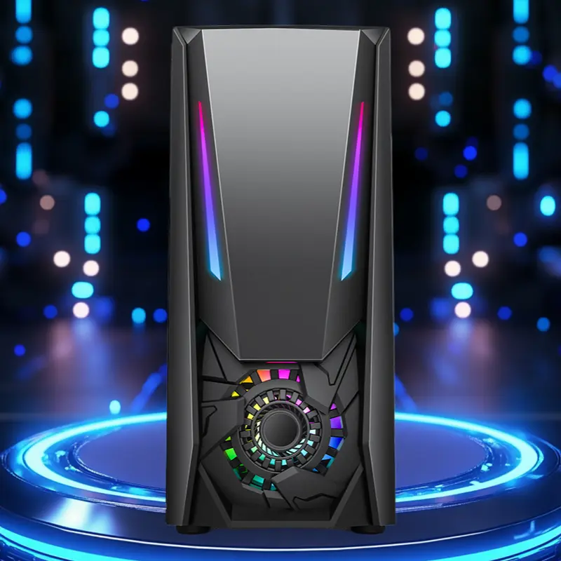 ATX Gaming PC Case - Black/White, Built-in RGB Light Strip, Tempered Glass Side Panel, Front I/O, USB 3.0, 3.3kg, 39.5x19.7x42.3cm