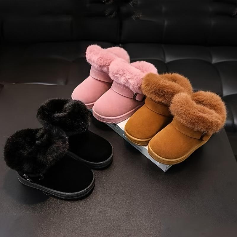 New[Girls' Winter Comfort Boots] Soft Fabric Lining, Durable Rubber Sole Girls' Winter Comfort Boots |             Slip-On Round Toe, Casual & Preppy Style, Perfect for Outdoor & Casual Attire, Minimalist Design