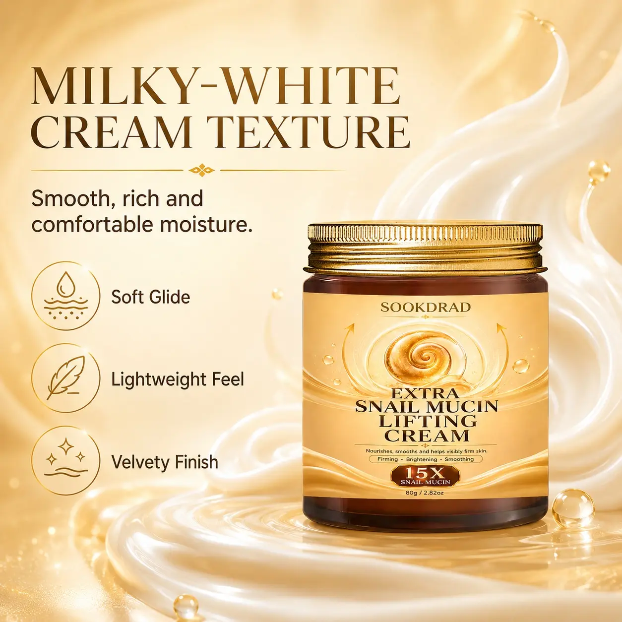 Extra Snail Mucin Lifting Cream, 15X Snail Mucin, Firming, Brightening, Smoothing, Nourishing, Daily Facial Care, 80g